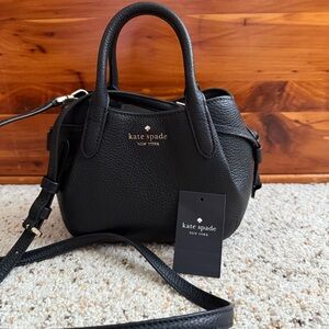 Black Pebbled Leather Mini Dumpling Satchel